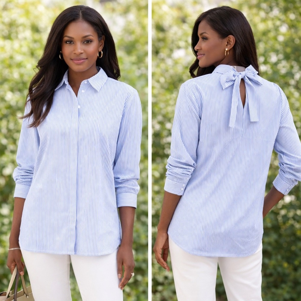 HALOGEN Striped Tie-Back Button-Up‎ Shirt Sze Small Nordstrom Top Coastal Preppy